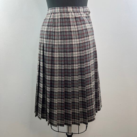 VINTAGE Schrader Sport New York Plaid Pleated Skirt Preppy Academia Gray Beige 4 - Picture 3 of 10
